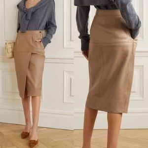 NWT Equipment Tan Khloelle Leather Faux-Wrap Skirt